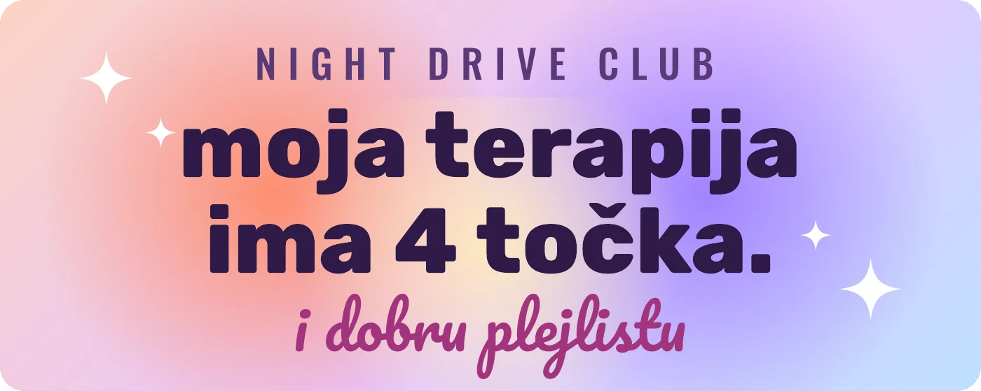 Predlog magnetne nalepnice za auto: Night drive club — moja terapija ima 4 točka
