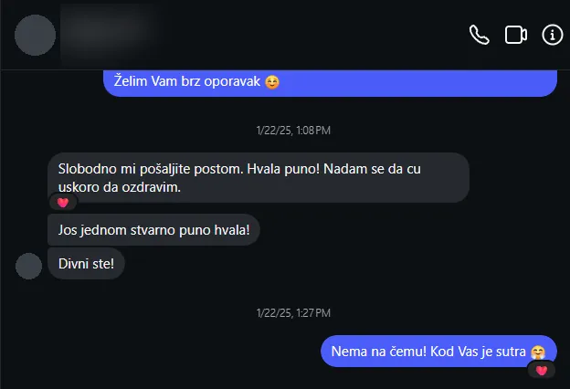 Poruka kupca na Instagramu: Još jednom stvarno puno hvala! Divni ste!