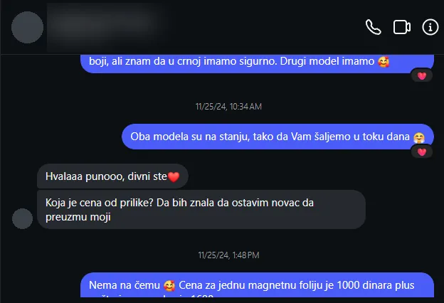 Poruka kupca na Instagramu: Hvalaaa punooo, divni ste