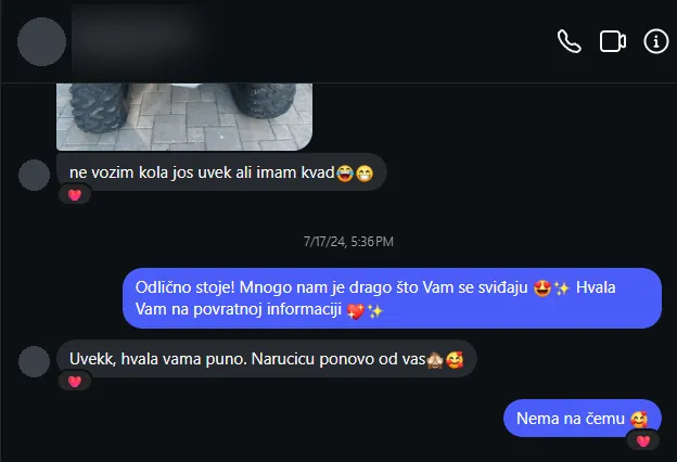 Poruka kupca na Instagramu: Hvala vama puno. Naručiću ponovo od vas