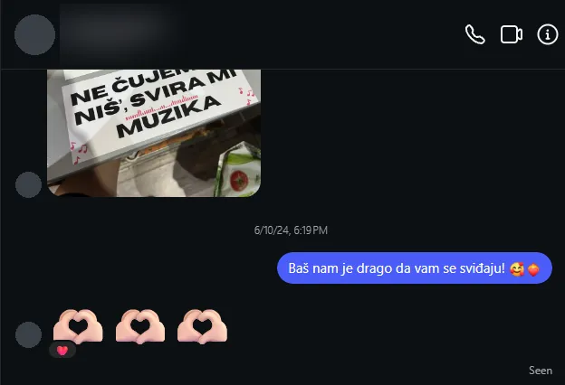 Poruka kupca na Instagramu: Fotografija table „Ne čujem te, nešto mi svira muzika”