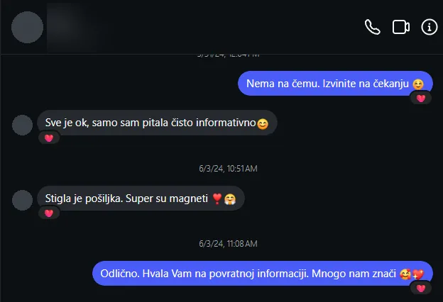 Poruka kupca na Instagramu: Stigla je pošiljka. Super su magneti