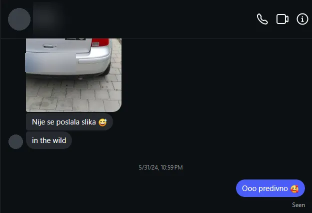 Poruka kupca na Instagramu: Tabla na autu, „in the wild”