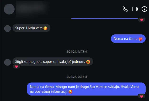 Poruka kupca na Instagramu: Stigli su magneti, super su, hvala još jednom