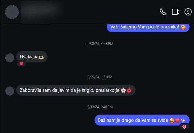 Poruka kupca na Instagramu: Zaboravila sam da javim da je stiglo, preslatko je