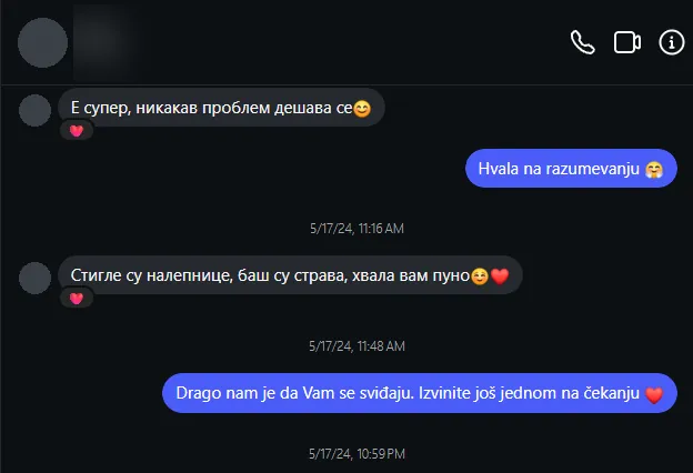 Poruka kupca na Instagramu: Stigle su nalepnice, baš su strava, hvala puno