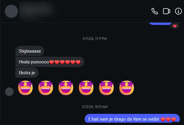 Poruka kupca na Instagramu: Stiglaaa! Hvala punooo, ekstra je