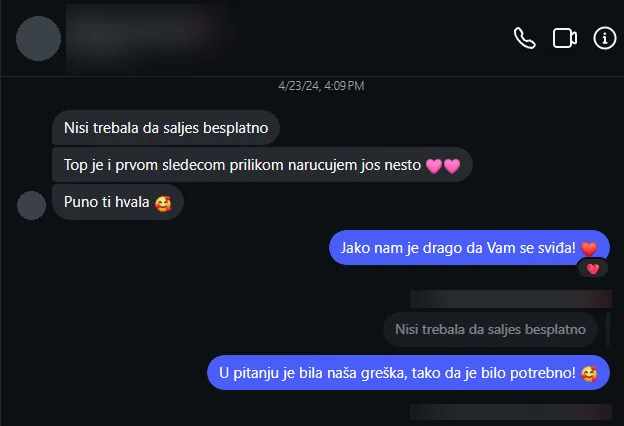 Poruka kupca na Instagramu: Top je, i prvom sledećom prilikom naručujem još nešto