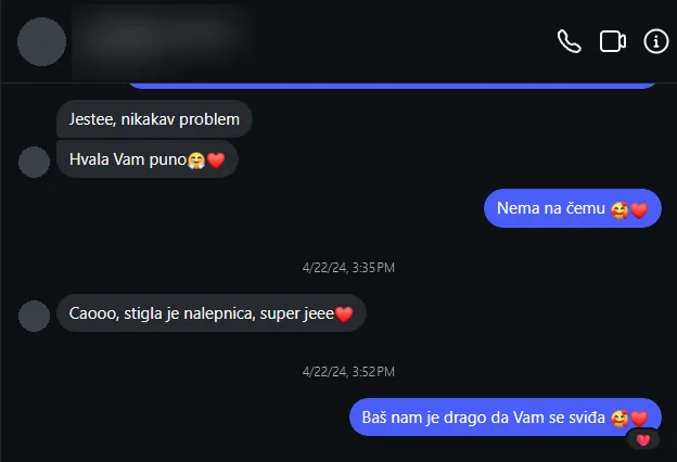 Poruka kupca na Instagramu: Stigla je nalepnica, super je
