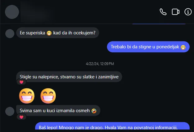 Poruka kupca na Instagramu: Stigle su nalepnice, stvarno su slatke i zanimljive