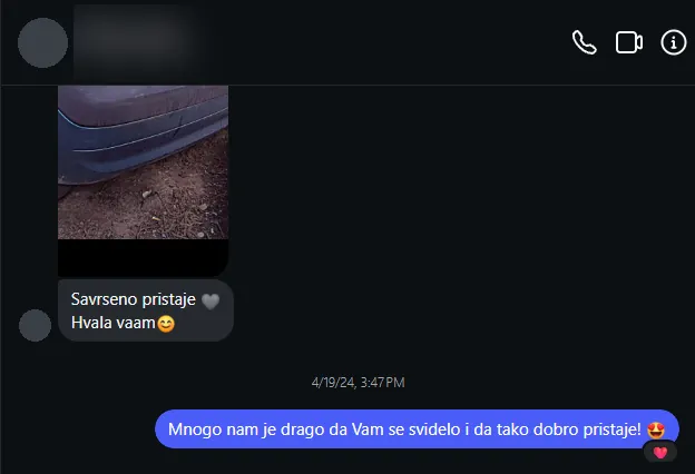 Poruka kupca na Instagramu: Savršeno pristaje, hvala