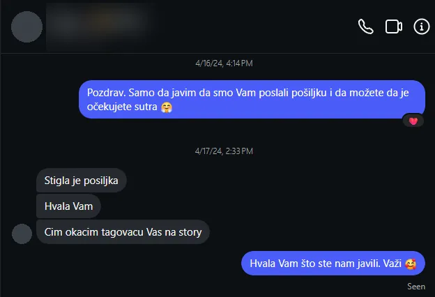 Poruka kupca na Instagramu: Stigla je pošiljka, tagovaću vas na story