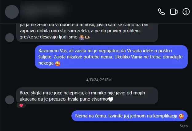 Poruka kupca na Instagramu: Stigla mi je nalepnica, hvala puno stvarno